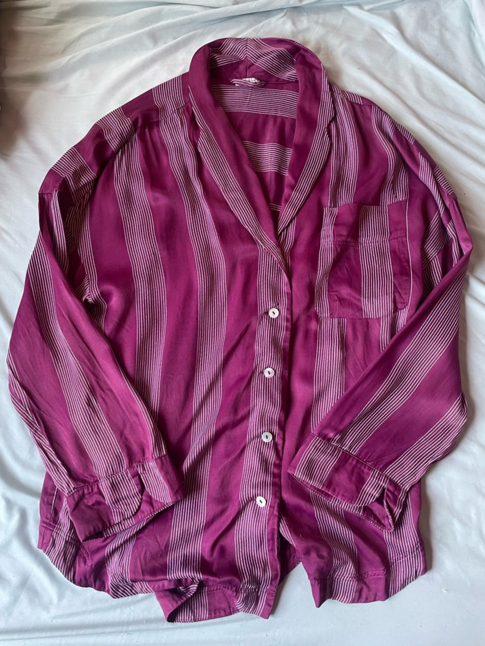 Free People Intimately Burgundy and Pink Striped Button-Up pajama Shirt med